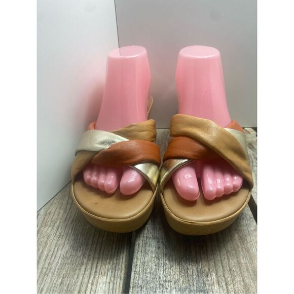 Mila Paoli Italian Leather Wedge Sandals Women’s 8.5 Multicolor Metallic Platfor - Picture 2 of 8